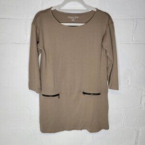 Soft Surroundings Women's XS Tunic Shirt Top Brown Zipper Faux Pockets